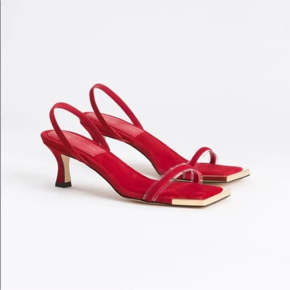 Good American Standout Square Toe Red Suede Slingback Sandals Size 9